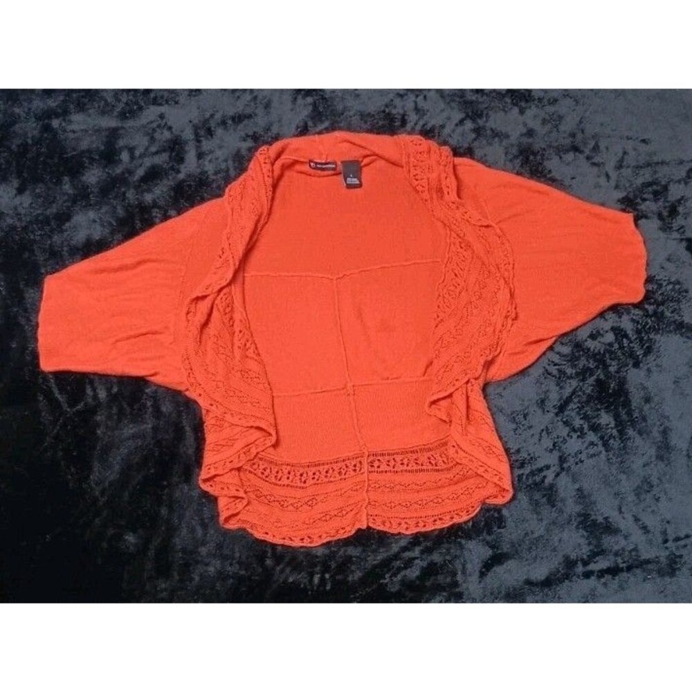 New Directions Dolman Sleeve Open Front Waterfall Shrug Cardigan Sweater L Red